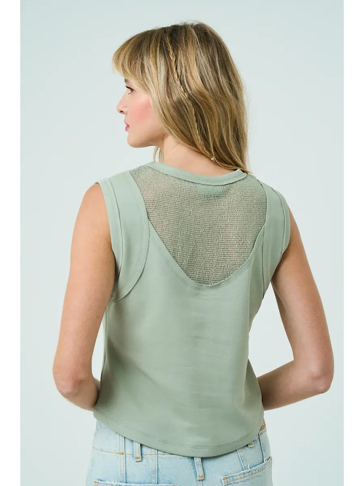 Summer Mesh Inset Sleeveless Top