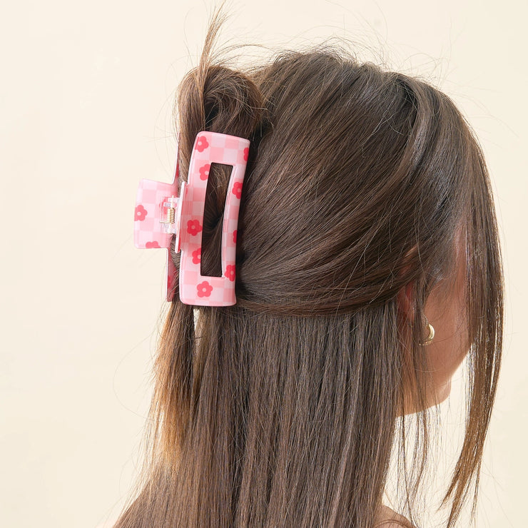 Checkered Floral Claw Clip