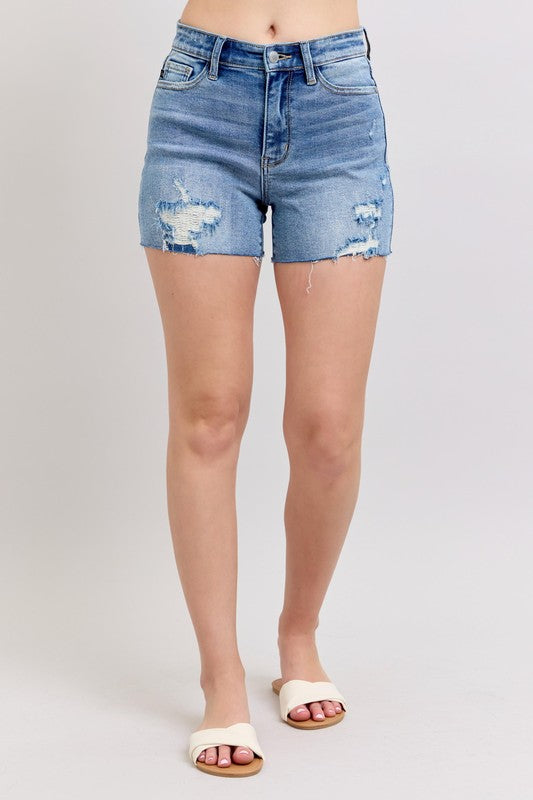 Analeigh High Waist Distressed Shorts