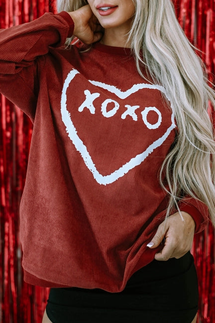 XOXO With Heart Corded Crewneck