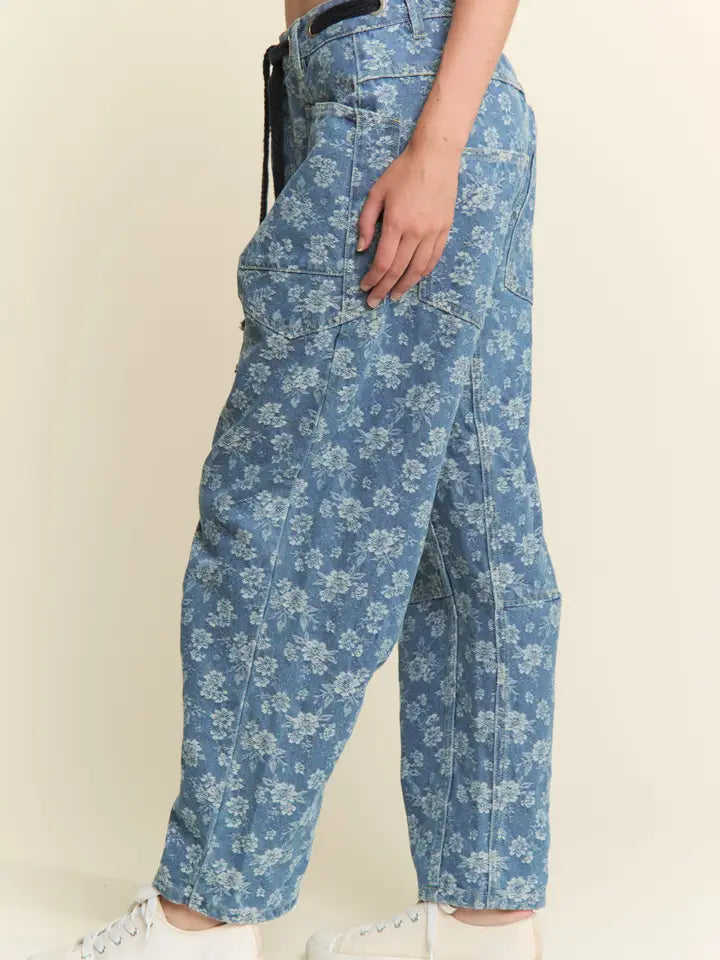 Rosalee Floral Jacquard Wide Leg Denim
