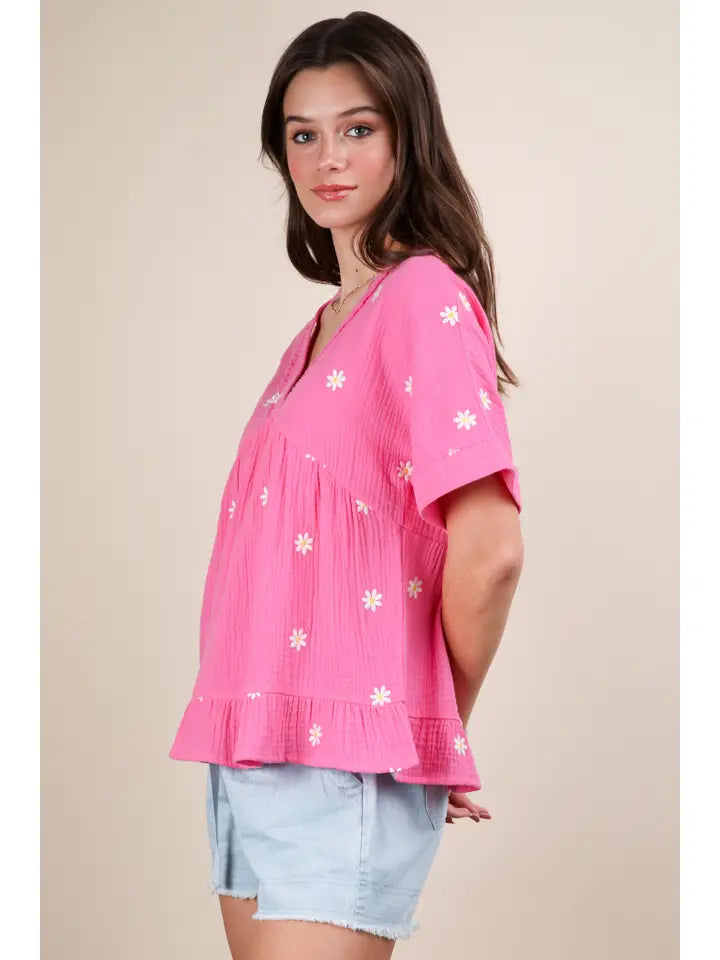 Breeze on By Embroidered Top