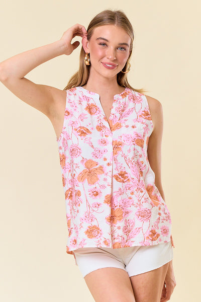 Split Neck Collar Sleeveless Shirt