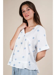 Breeze on By Embroidered Top