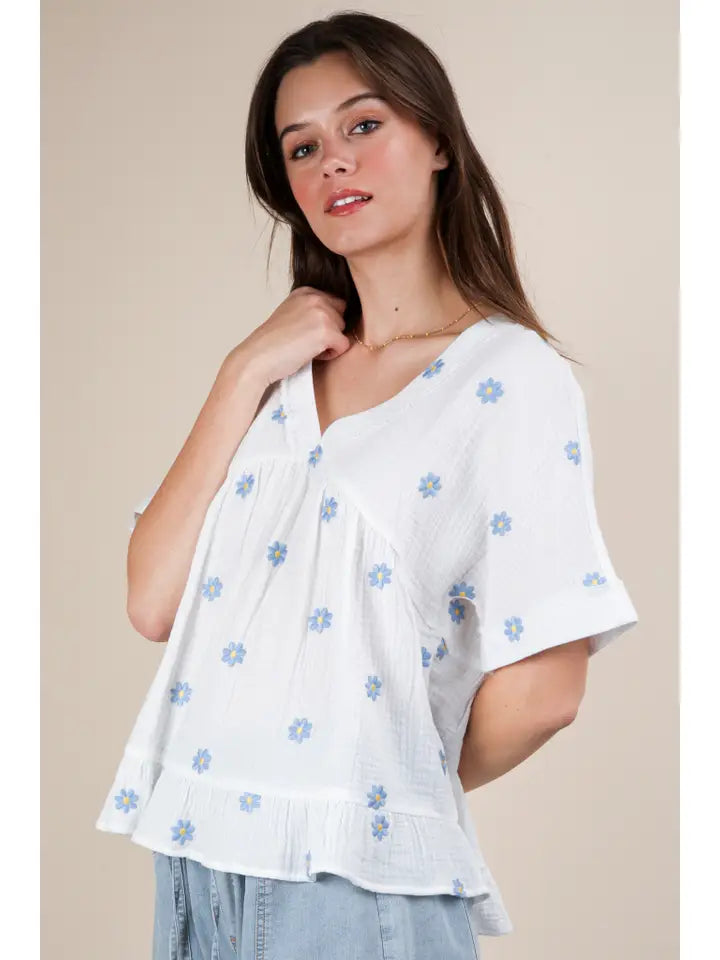 Breeze on By Embroidered Top