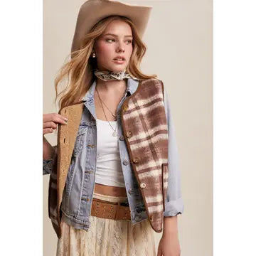 Layla Reversible Mocha Plaid Sherpa Vest