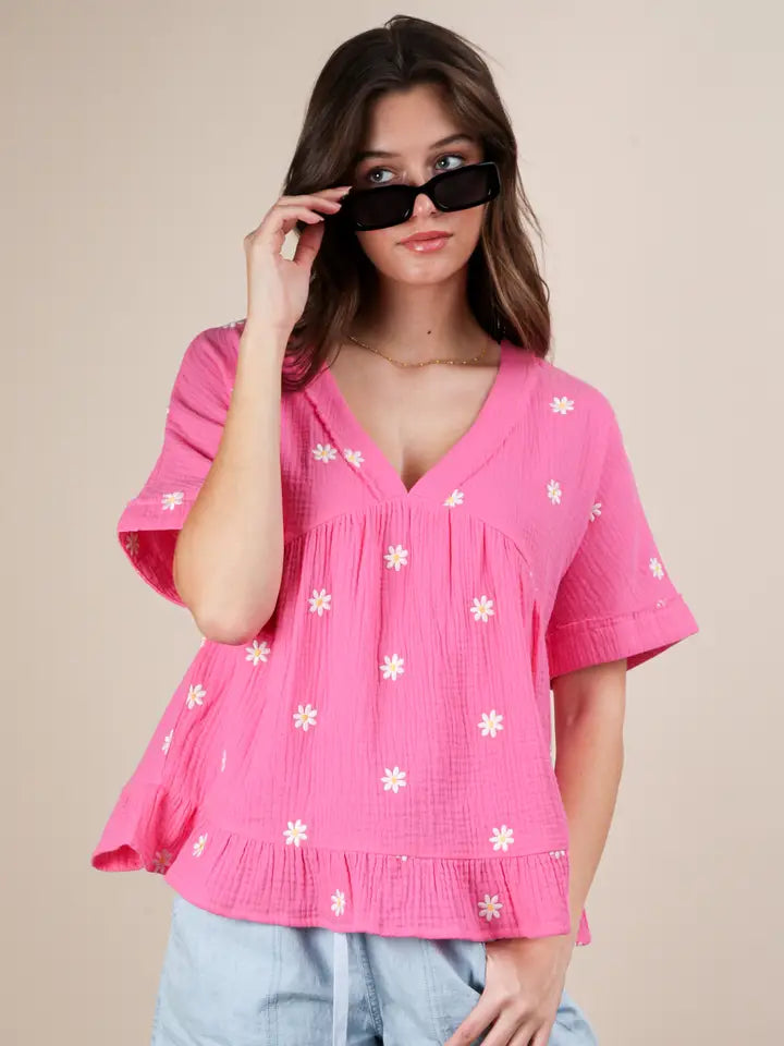 Breeze on By Embroidered Top