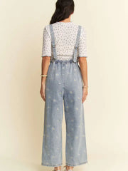 Daisy Embroidered Denim Overalls