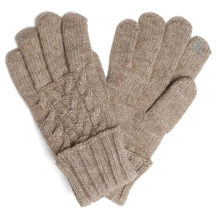 Solid Cable Knit Flip Cuff Touch Gloves