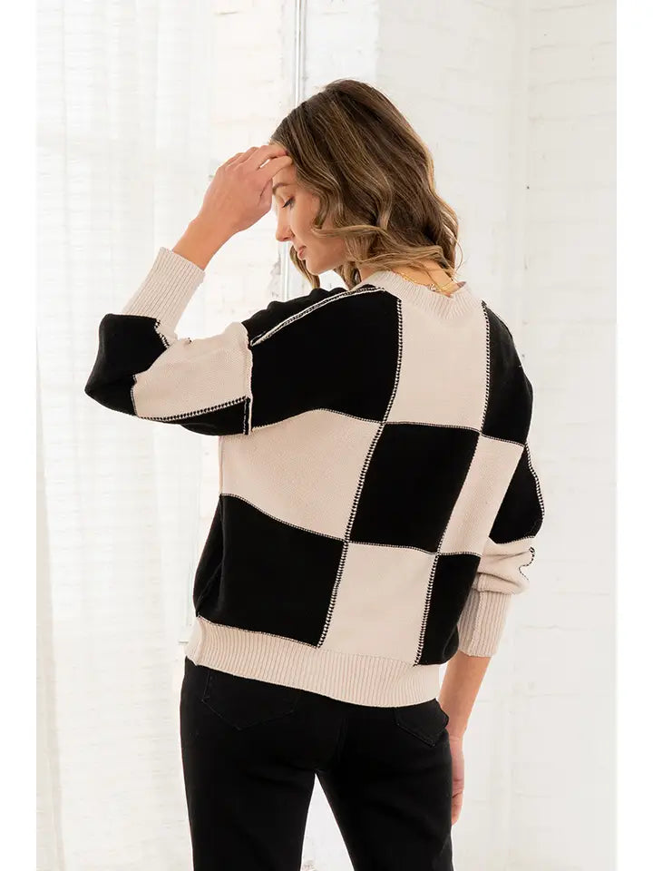 Time for Me Checkered Sweater