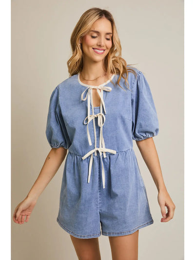Just Rompin' Around Denim Romper