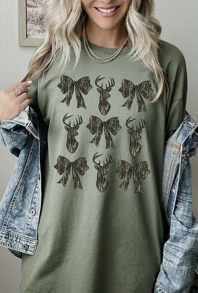 Deer Hunting Camo Bow Graphic Heavyweight Tee