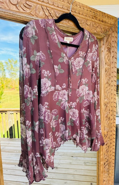 Floral Mesh Handkerchief Blouse
