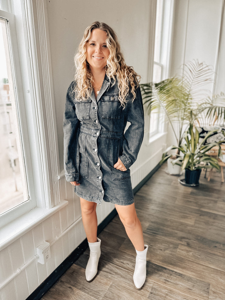 Long Time Coming Denim Dress
