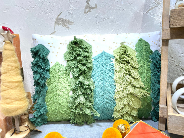 Holiday Throw Pillow - Embroidered Trees