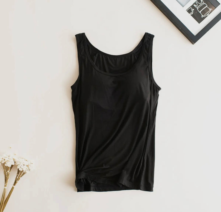 Essential Basic Soft Modal Tank Top w/ Built In Bra