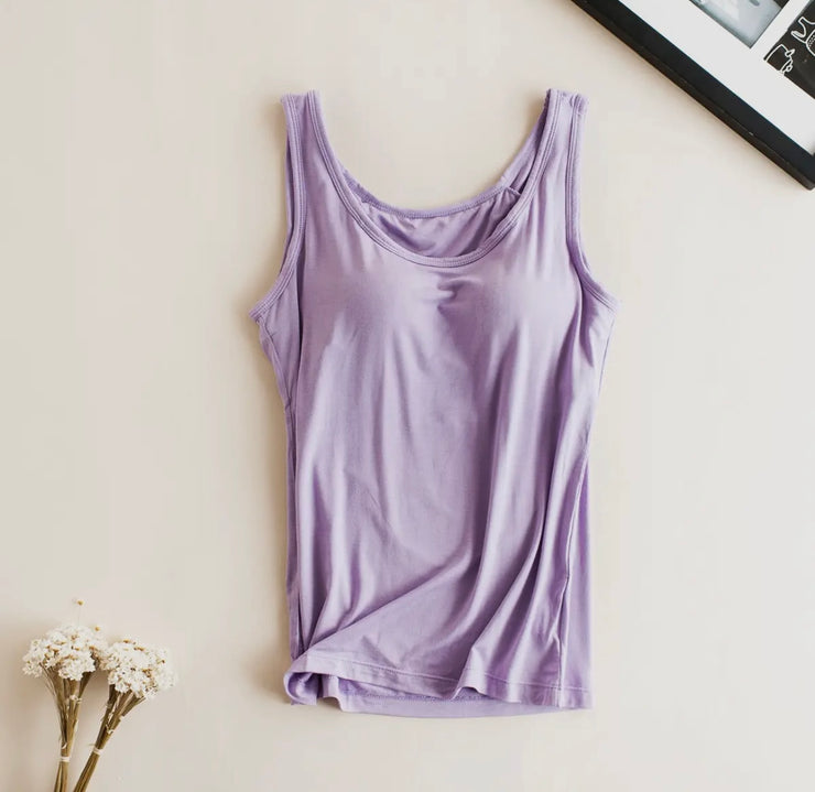 Essential Basic Soft Modal Tank Top w/ Built In Bra