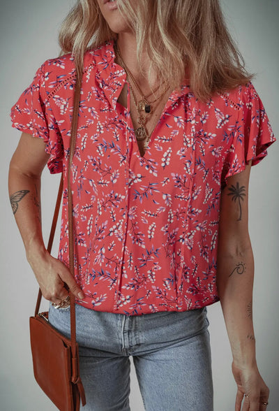 Stylish Summer Red Floral Top