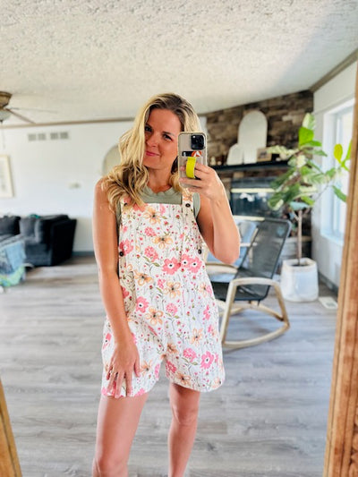 Floral Overall Shorts Romper