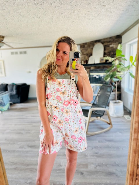Floral Overall Shorts Romper