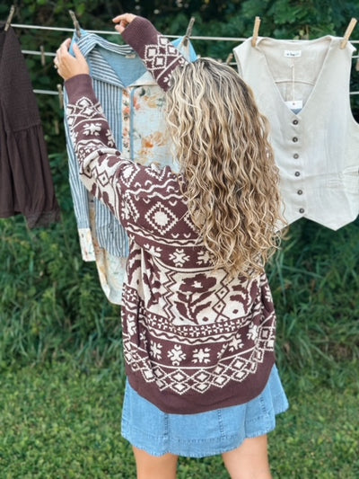 Fair Isle Floral Aztec Cardigan