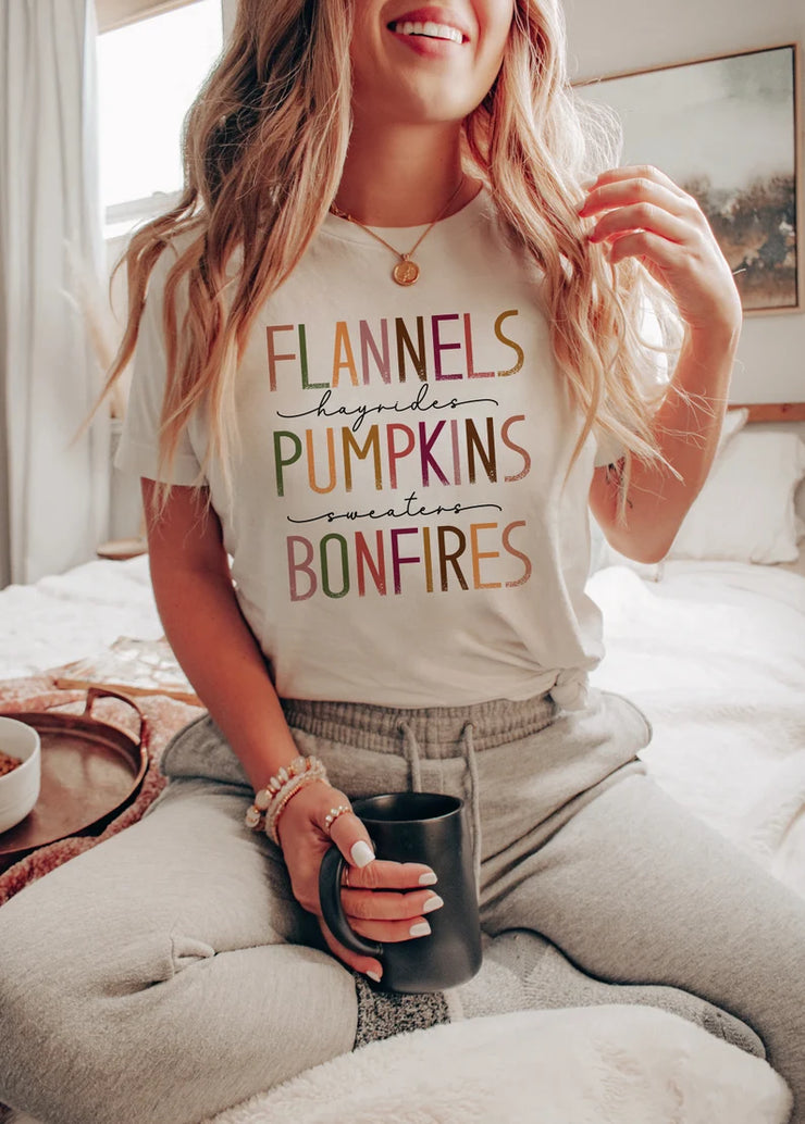 Flannels, Pumpkins & Bonfires Bella Canvas Tee