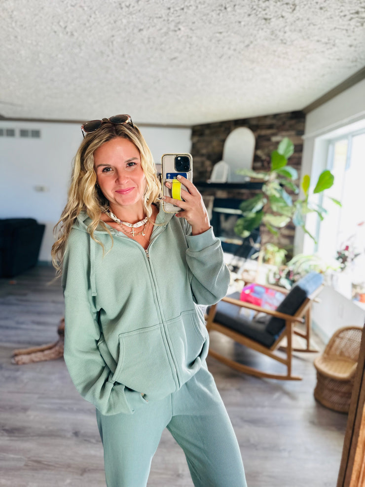 Relaxing Day Waffle Knit Zip-up