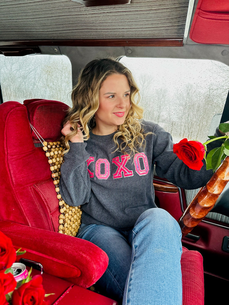 Sequin XOXO Corded Crewneck