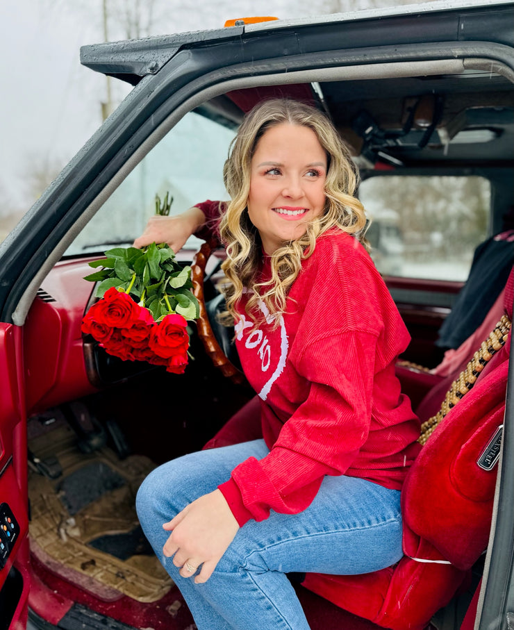 XOXO With Heart Corded Crewneck