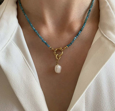Apatite Blue Steel Natural Stone Necklace
