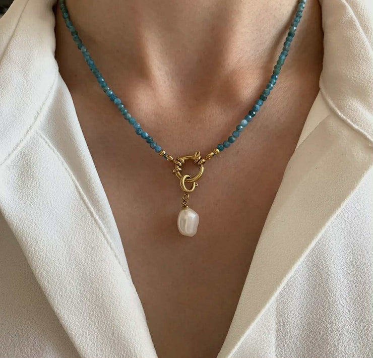 Apatite Blue Steel Natural Stone Necklace