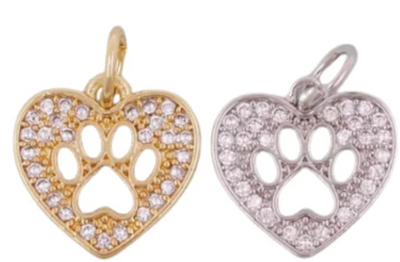 CZ Paw Heart Charm