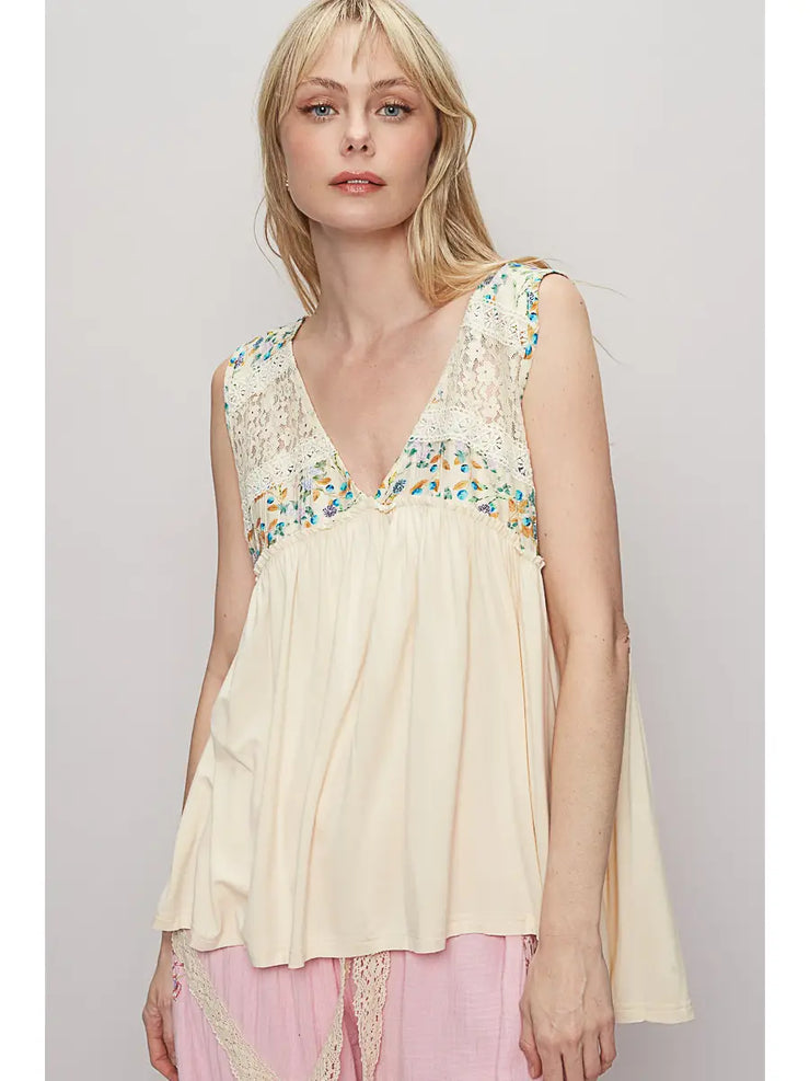 Jenny Floral Lace Contrast V-neck