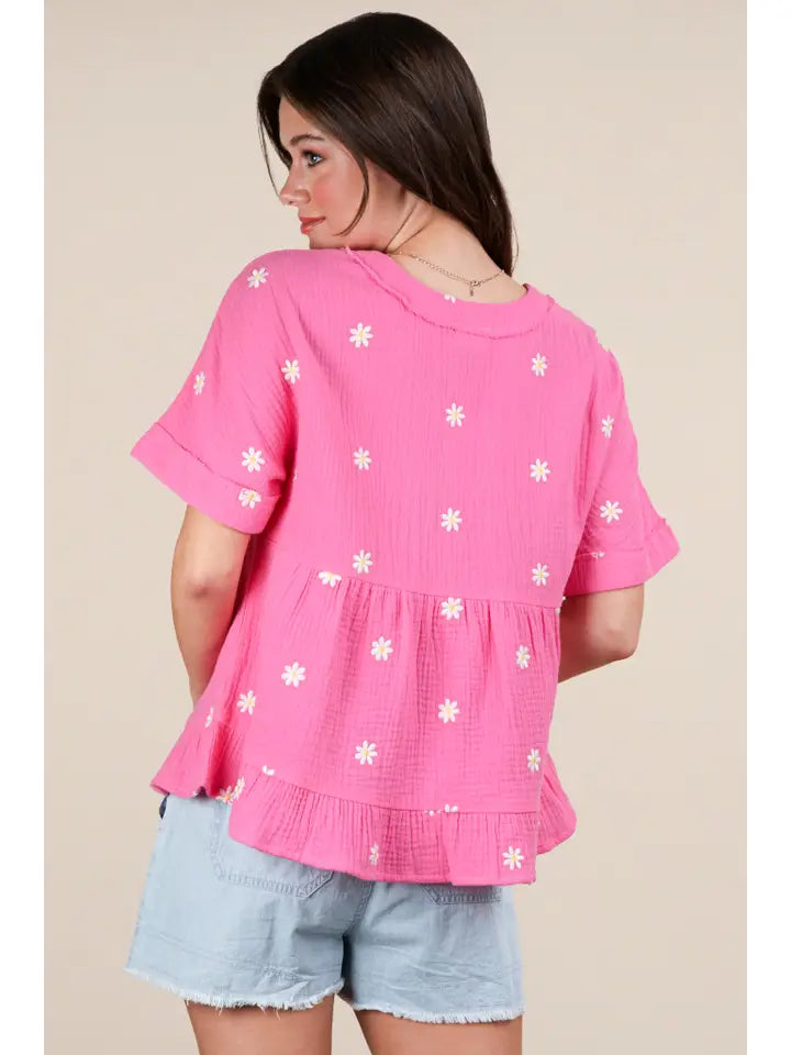 Breeze on By Embroidered Top