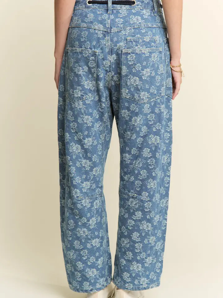 Rosalee Floral Jacquard Wide Leg Denim