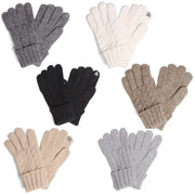 Solid Cable Knit Flip Cuff Touch Gloves