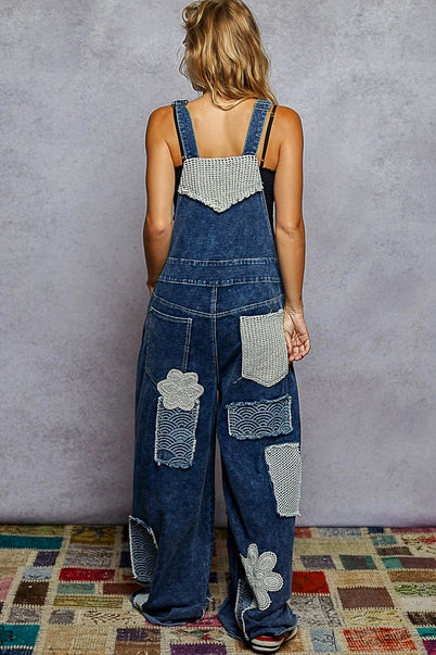 Forever Young Crochet Contrast Woven Overalls