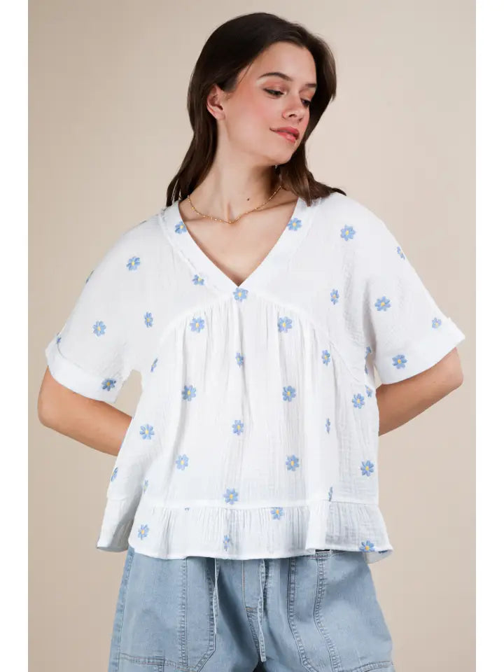 Breeze on By Embroidered Top