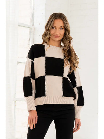Time for Me Checkered Sweater
