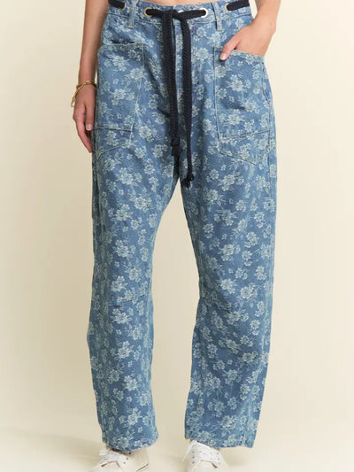 Rosalee Floral Jacquard Wide Leg Denim