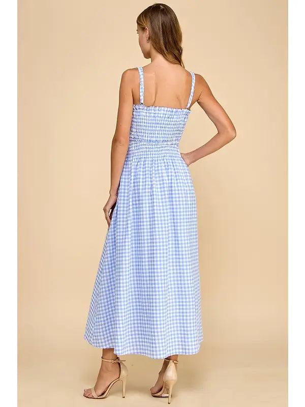 Gingham Smocked Bodice Midi Dress