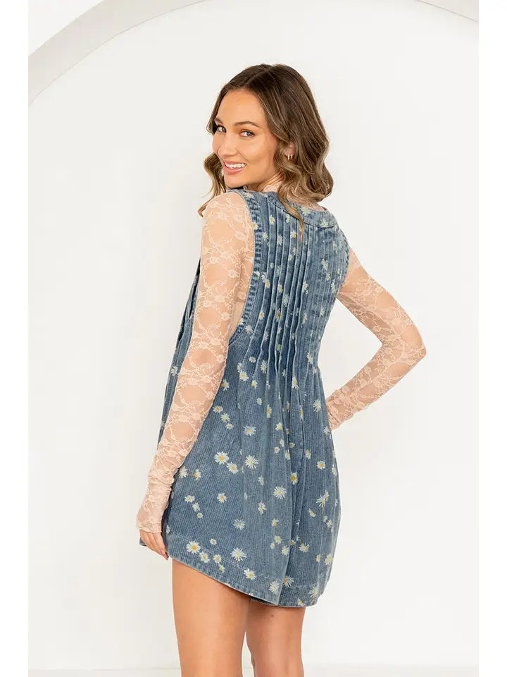 Abigail Daisy Print Denim Romper