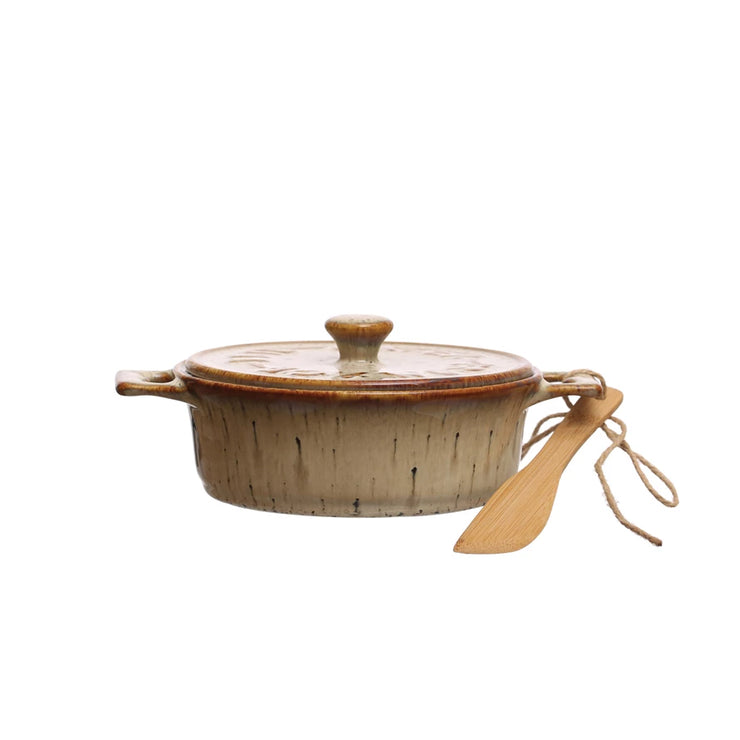 Stoneware Brie Baker w/ Bamboo Spreader