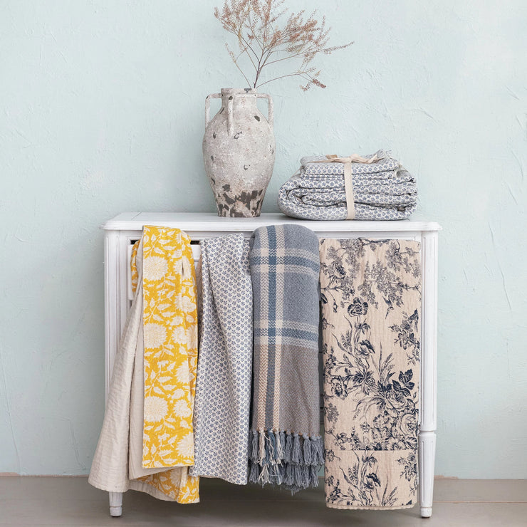 Floral Cotton Chambray Throw