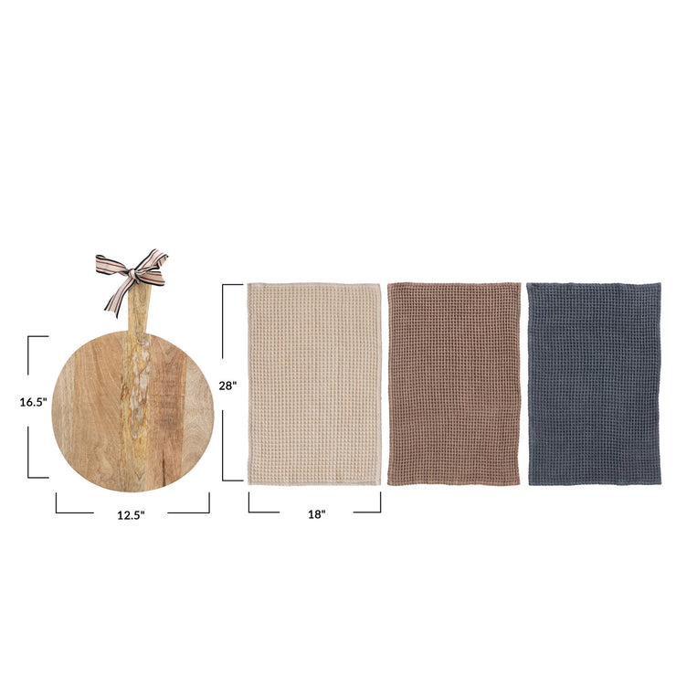 Cotton Tea Towels & Mango Wood Board, Large