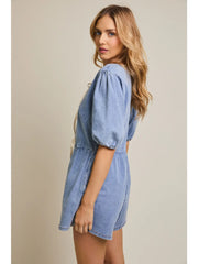 Just Rompin' Around Denim Romper