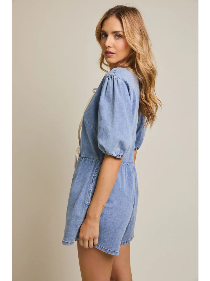 Just Rompin' Around Denim Romper