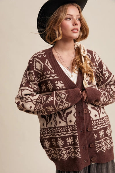 Fair Isle Floral Aztec Cardigan