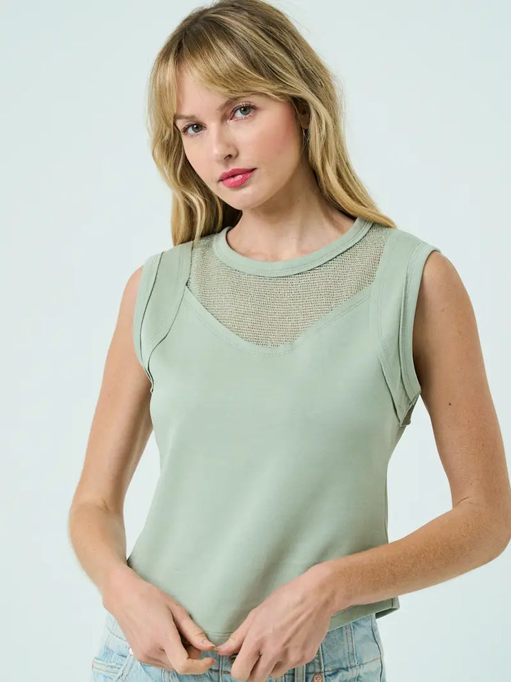 Summer Mesh Inset Sleeveless Top