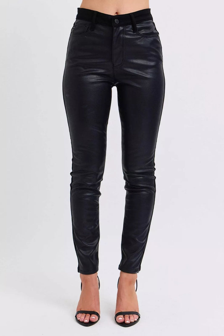 Stacie High Waisted Faux Leather & Denim Skinny Jeans